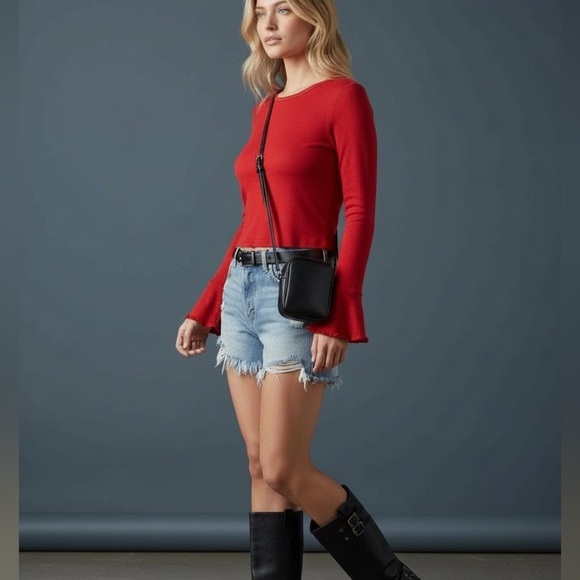 Anthropologie Tops - ❤️Maeve by Anthropologie 100% Cotton Flouncy Red Long Bell Sleeve Top Medium